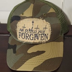 Reborn Creations Hat with Christian quote on distressed patch.